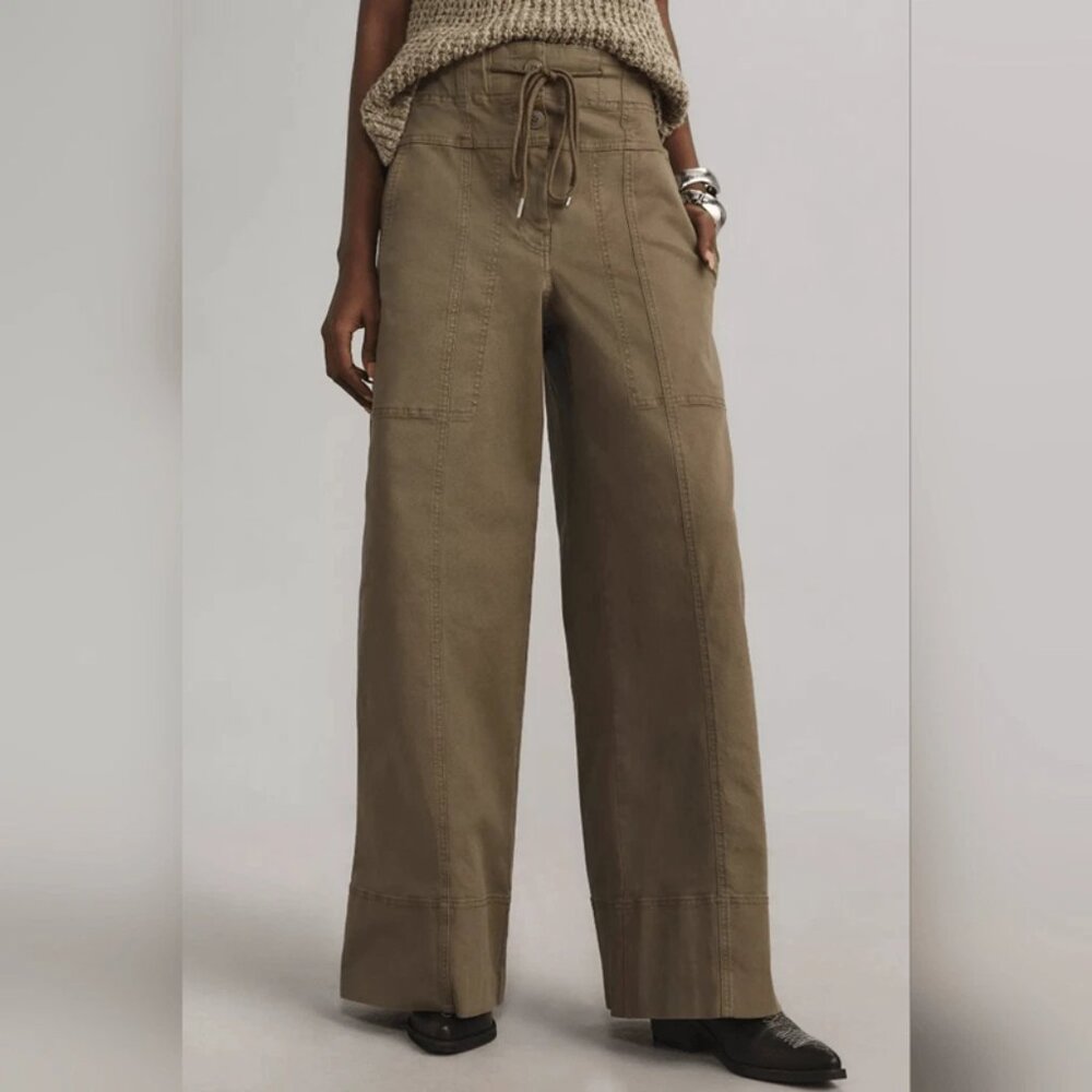 Anthropologie Maeve Utility Wide Leg Trousers Pants Green M